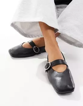 ASOS DESIGN – Luxe – Балетки в стиле Мэри Джейн из кожи премиум-класса черного цвета, широкого кроя