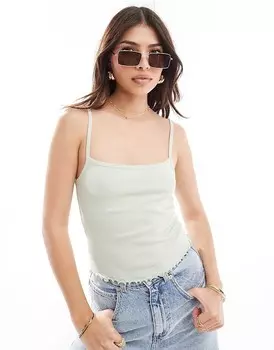 ASOS DESIGN – Майка шалфейно-зеленого цвета с рюшами по низу