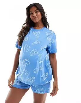 ASOS DESIGN Maternity бранч, свободная футболка и короткая пижама синего цвета