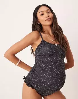 ASOS DESIGN Maternity Gerri купальник-сок-образный вырез в черный горошек