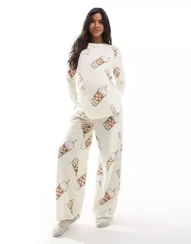 ASOS DESIGN Maternity Пижамный комплект из топа с длинными рукавами и брюк цвета «кофе со льдом» бежевого цвета