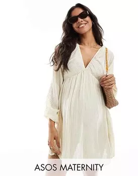 ASOS DESIGN Maternity – Прозрачное пляжное мини-платье кремового цвета с металлизированными полосками и глубоким вырезом
