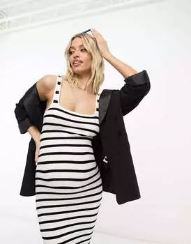 ASOS DESIGN Maternity трикотажное платье миди с квадратным вырезом в полоску