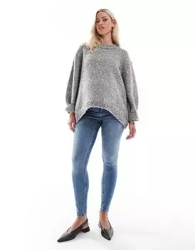 ASOS DESIGN Maternity узкие джинсы с вырезом в средне-синем цвете