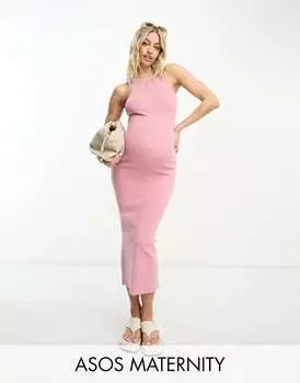 ASOS DESIGN Maternity Вязаное платье миди-борцовки пыльного розового цвета для беременных