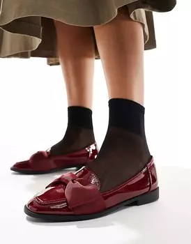 ASOS DESIGN – Mentor – Бордовые лакированные лоферы на плоской подошве с бантом
