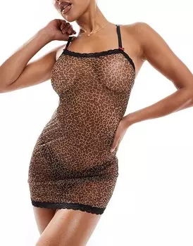 ASOS DESIGN – Miley – мини-платье из сетки с леопардовым принтом, кружевом и контрастными бантами