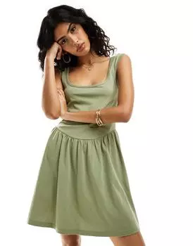 ASOS DESIGN — мини-платье цвета хаки с U-образным вырезом