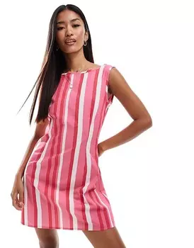 ASOS DESIGN = Мини-платье из поплина с вырезом в розовую полоску 3dk