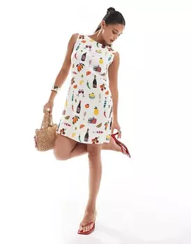 ASOS DESIGN – Мини-платье из трех частей с праздничными мотивами и смесовым льном
