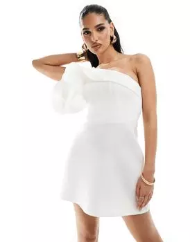 ASOS DESIGN – мини-платье оверсайз с цветочной вставкой из ткани цвета акваланго цвета экрю