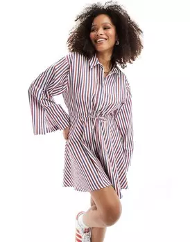 ASOS DESIGN – мини-платье-рубашка со сборкой на талии и яркими полосками