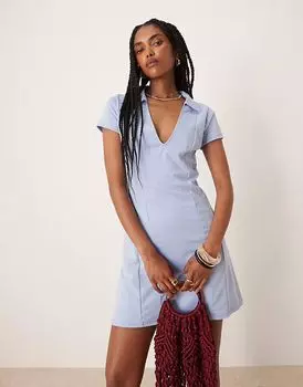 ASOS DESIGN. Мини-платье с воротником-стойкой нежно-голубого цвета