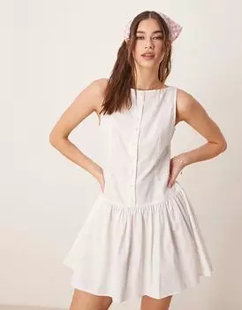 ASOS DESIGN мини-платье с заниженной талией и вырезом-лодочкой, белое