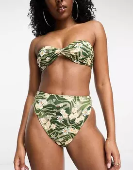 ASOS DESIGN – Mix and Match – Плавки бикини с животным и ромашковым принтом, высокими штанинами и завышенной талией