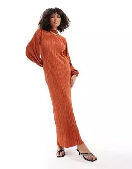 ASOS DESIGN – Modesty – платье макси с длинными рукавами и запахом на горловине ржавого цвета