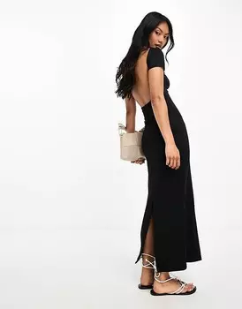 ASOS DESIGN – Мягкое черное платье макси с короткими рукавами и овальным вырезом сзади