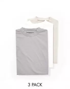 ASOS DESIGN — набор из 3 больших футболок с высоким воротником в разных цветах