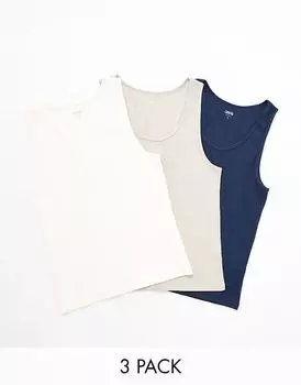 ASOS DESIGN, набор из 3 облегающих маек разных цветов