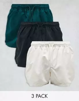 ASOS DESIGN Набор из 3 пар укороченных шорт для плавания черного/зеленого/серого цвета
