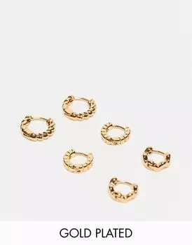 ASOS DESIGN Набор из 3 серег-кликеров с покрытием из 14-каратного золота разного дизайна