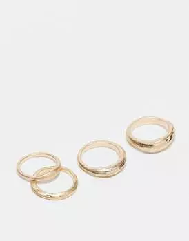 ASOS DESIGN – набор из 4 колец из матового металла золотистого цвета