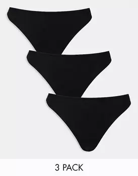 ASOS DESIGN – Набор из трех черных стрингов в рубчик