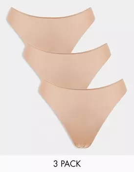 ASOS DESIGN – Набор из трех невзрачных кружевных стрингов бежевого цвета