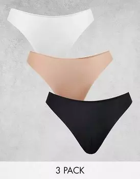 ASOS DESIGN – Набор из трех невзрачных кружевных стрингов черного, белого и бежевого цветов