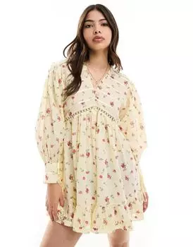 ASOS DESIGN — Небольшой комбинезон с узором и кружевными вставками и широкие шорты