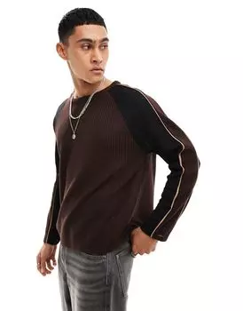 ASOS DESIGN — непринужденная футболка свободного кроя с длинными рукавами из пике кроя и шитья