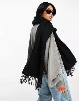 ASOS DESIGN – Невероятно мягкий черный шарф с бахромой