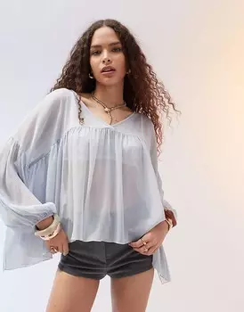 ASOS DESIGN – Объемная блузка синего цвета с V-образным вырезом