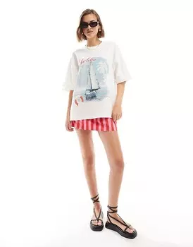ASOS DESIGN – Объемная футболка кремового цвета с изображением лодки Malibu