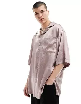 ASOS DESIGN – Объемная рубашка для боулинга с короткими рукавами пыльно-розового цвета и воротником с лацканами