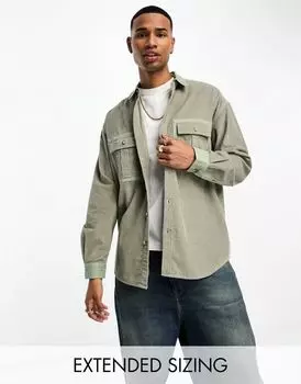 ASOS DESIGN объемная рубашка из вельвета и саржи цвета хаки в стиле 90-х годов кроя и шитья
