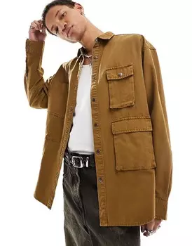 ASOS DESIGN – Объемная рубашка оверсайз со вставками и накладными карманами ржаво-коричневого цвета
