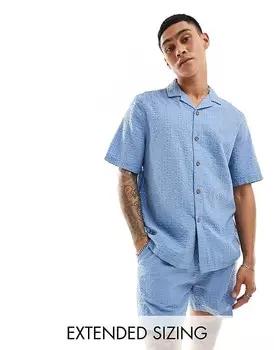 ASOS DESIGN – Объемная рубашка с короткими рукавами в стиле 90-х, пыльно-синего цвета, с узором из жатого хлопка, однотонная