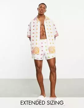 ASOS DESIGN — объемная рубашка свободного кроя с кубинским воротником и банданой с принтом радужных цветов — часть набора