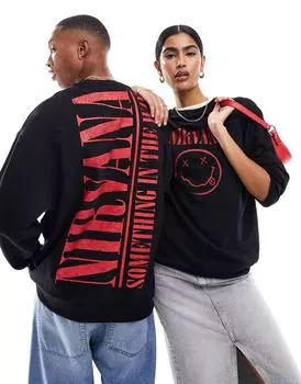 ASOS DESIGN — объемный черный свитшот унисекс с лицензионным принтом Nirvana