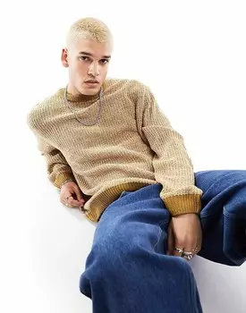 ASOS DESIGN – Объемный вязаный свитер бежевого цвета с патентным узором