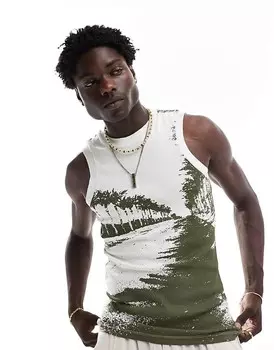 ASOS DESIGN – облегающая футболка с пейзажным принтом по всей поверхности