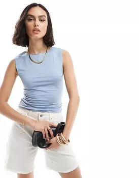 ASOS DESIGN – Облегающая синяя майка с разрезом на шее