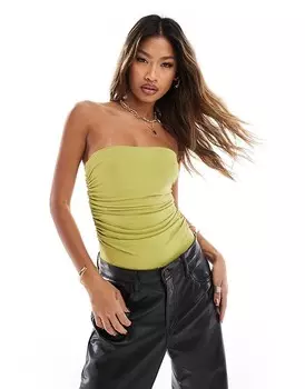 ASOS DESIGN – Облегающее двухслойное боди-бандо оливково-зеленого цвета с рюшами