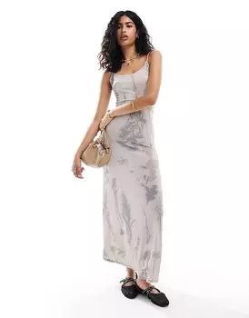 ASOS DESIGN Облегающее платье с заниженными бретелями сзади и нечетким цветочным узором в три ряда