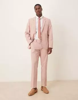 ASOS DESIGN облегающие брюки из розового льна со складками