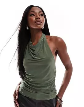 ASOS DESIGN – облегающий драпированный топ цвета хаки с воротником-бретелькой
