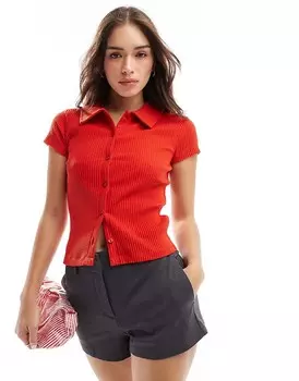 ASOS DESIGN – Очень мягкий красный кардиган с короткими рукавами, ребристой структурой и планкой на пуговицах