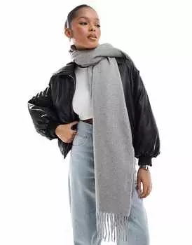 ASOS DESIGN – Очень мягкий шарф с бахромой серого меланжевого цвета