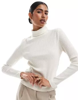 ASOS DESIGN Очень мягкий свитер с воротником с начесом зимнего белого цвета с ребристой структурой